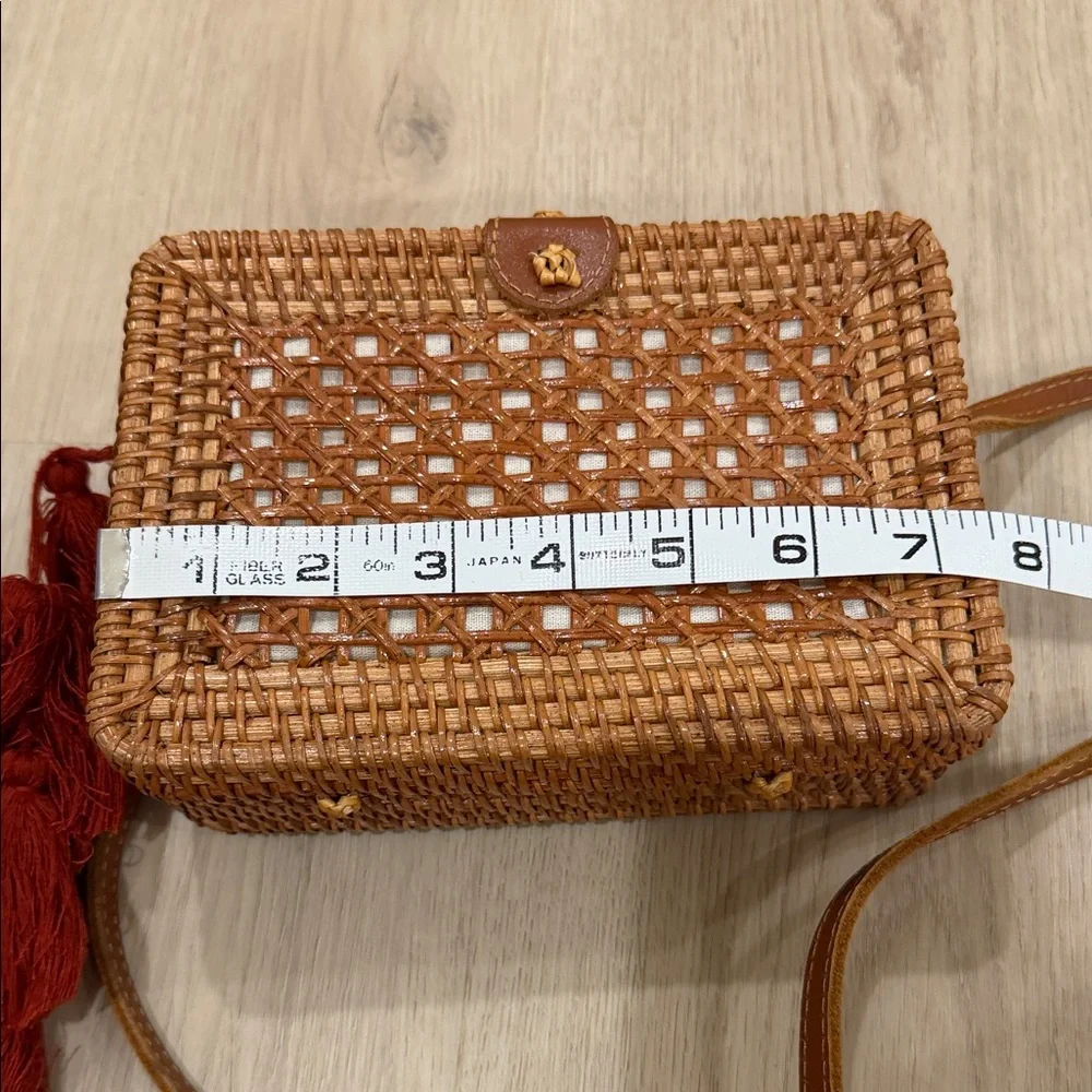 Brown Woven Crossbody Bag with Red Tassel - Picture 4 of 5